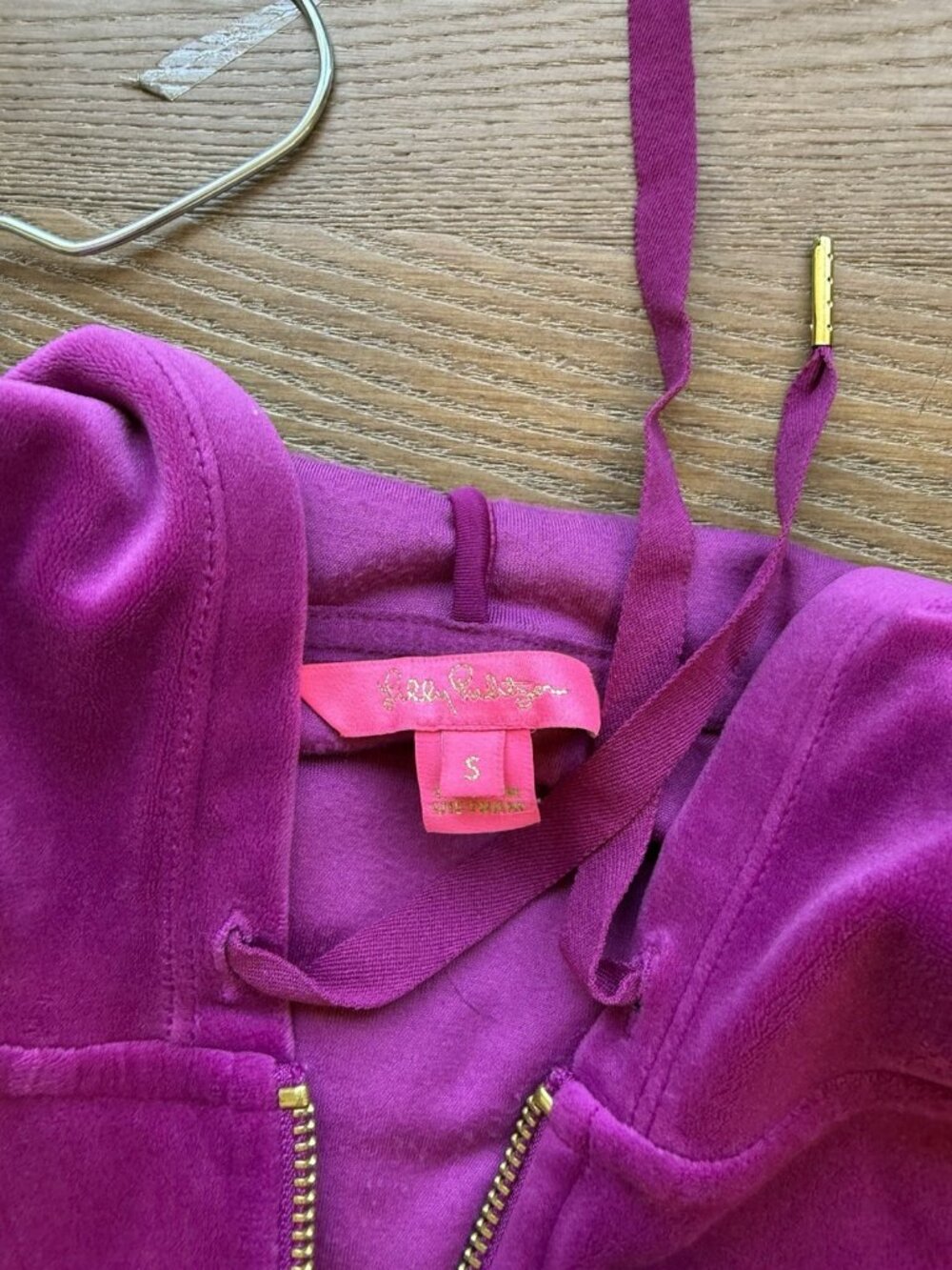Lilly Pulitzer Larina Velour Zip Up Hoodie Hooded Sweatshirt Purple - Picture 4 of 11